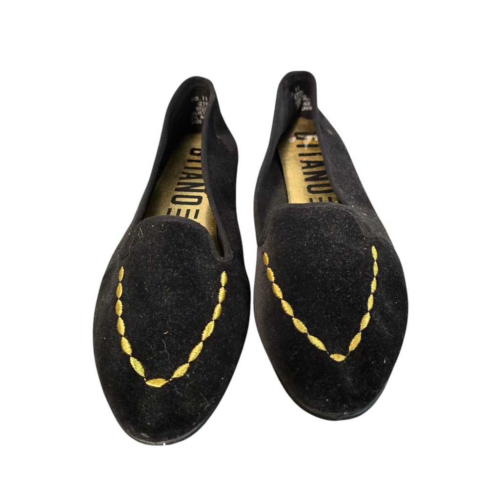 Vintage Gitano Velvet Loafer Flats Black with Gold Loafers Shoes Size 11‎